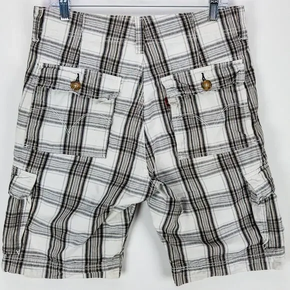 Levi’s Plaid Cargo Shorts Men’s 31x11” Relaxed Fit Cream Utility Skater Summer - Picture 9 of 12